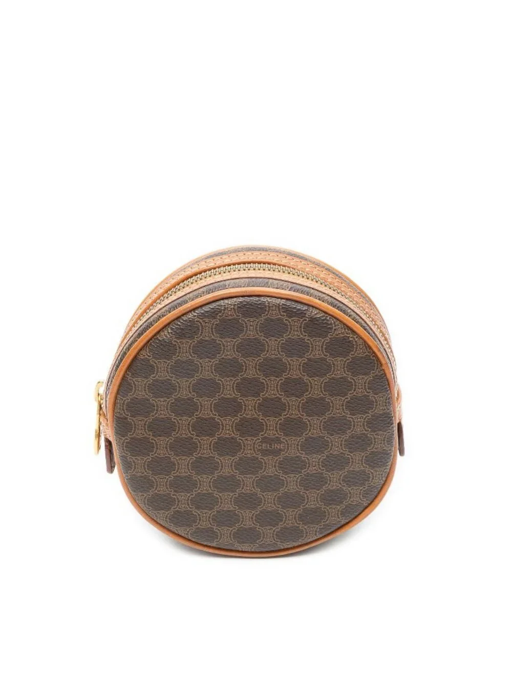 Celine Mini Round Pouch Brown Macadam Canvas